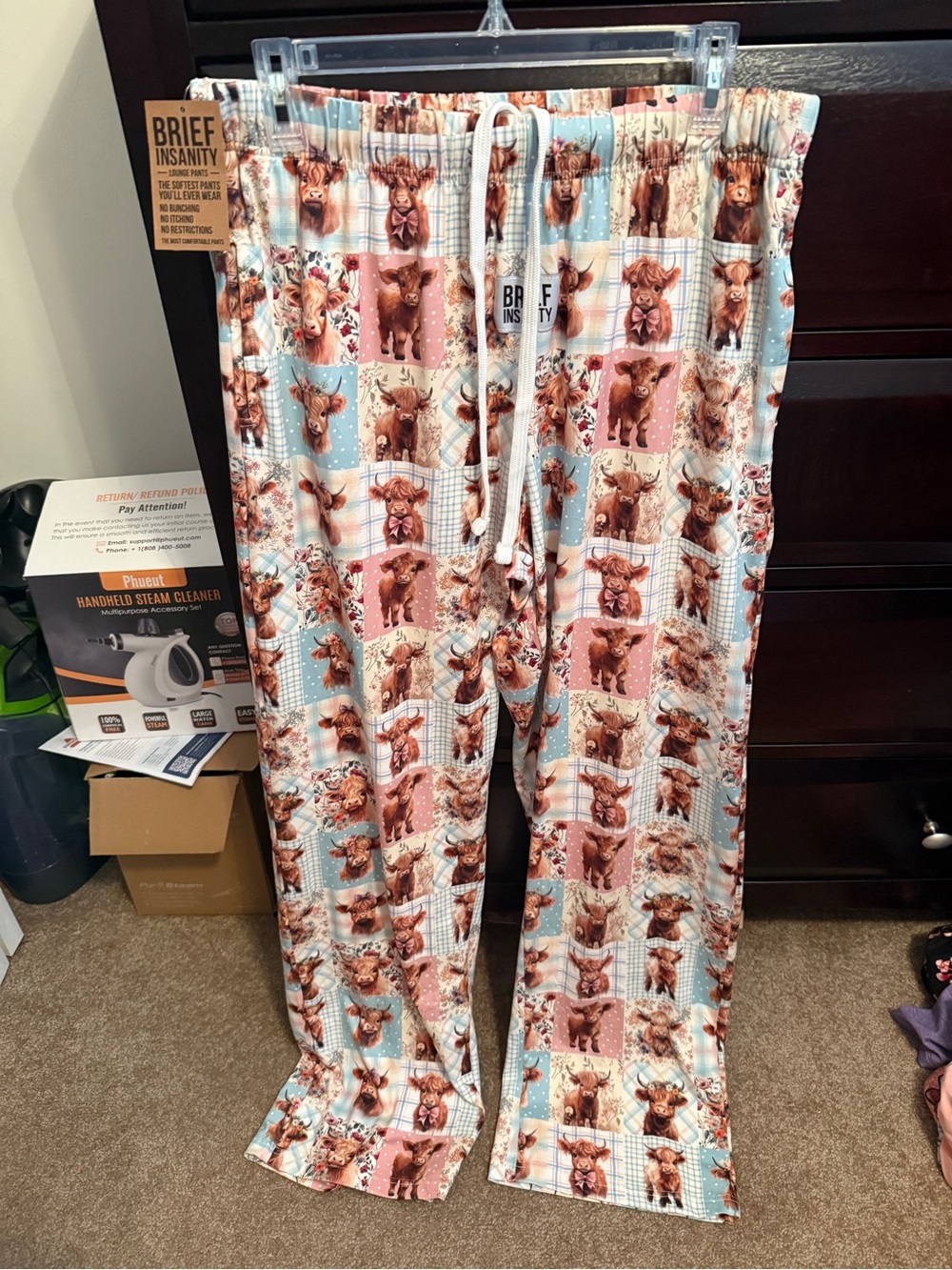 NWT Hyland Cow Brief Insanity Cute Cow Patchwork Pajama Pants - Pink & Blue